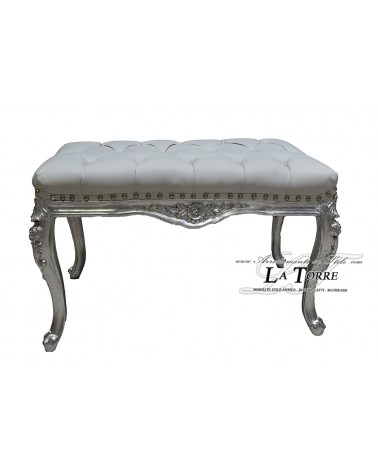 Baroque capitonné rectangular bench silver structure white eco-leather LT3024