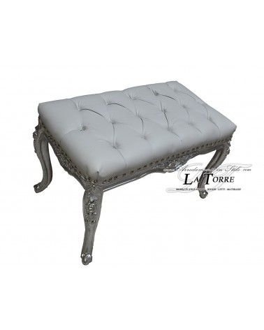 Panca rettangolare barocco capitonné struttura argento ecopelle bianca LT3024