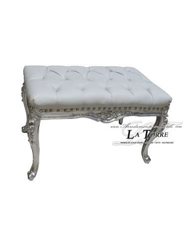 Baroque capitonné rectangular bench silver structure white eco-leather LT3024
