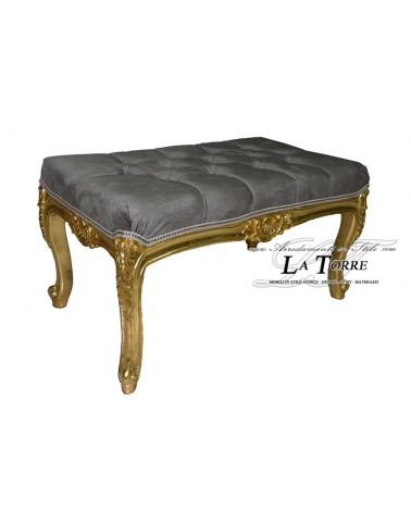 Baroque capitonné rectangular bench gold leaf structure grey velvet LT3024