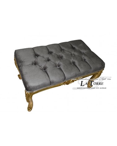 Baroque capitonné rectangular bench gold leaf structure grey velvet LT3024