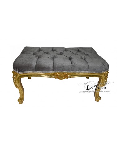 Baroque capitonné rectangular bench gold leaf structure grey velvet LT3024