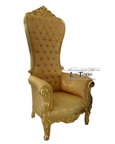 Baroque style throne armchair gold leaf structure gold damask fabric Swarovski Ar7579