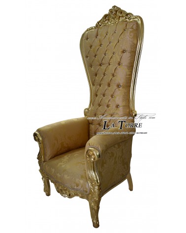 Poltrona trono stile Barocco struttura in foglia oro tessuto damascato oro Swarovski Ar7579