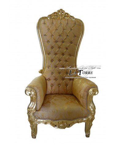 Poltrona trono stile Barocco struttura in foglia oro tessuto damascato oro Swarovski Ar7579