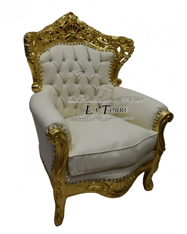 Barock-Thronstuhl aus Deutschland, Gold, Kunstleder, Champagner, Swarovski, AL4227