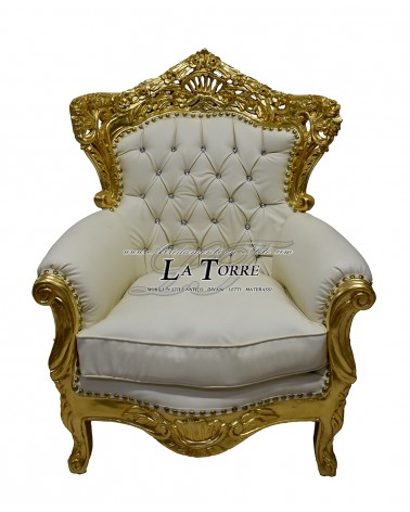 Barock-Thronstuhl aus Deutschland, Gold, Kunstleder, Champagner, Swarovski, AL4227