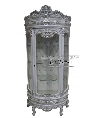 Barocke Vitrine im Stil Louis XV mit gebogenem Glas, verziert mit weißen und silbernen Swarovski-Kristallen LT3049