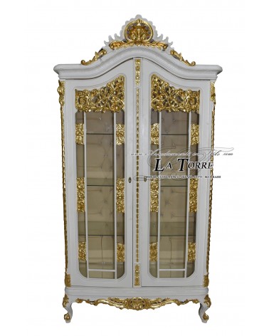 Vetrina cristalliera bianca e oro Luigi XV Barocco ecopelle champagne swarovski AL6671