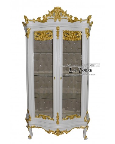 Louis XV Barock-Vitrinenschrank aus weißem und goldenem Kristall, taubengrauer Samt, Swarovski-Kristalle AL6672