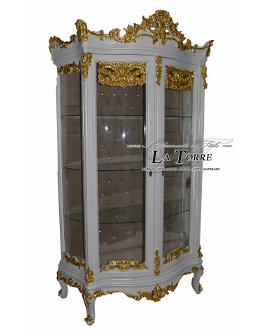 Louis XV Barock-Vitrinenschrank aus weißem und goldenem Kristall, taubengrauer Samt, Swarovski-Kristalle AL6672
