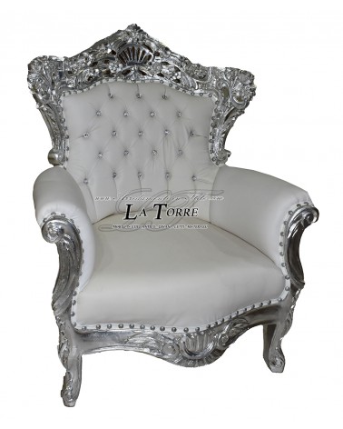Barock-Thronsessel aus Deutschland, silber-weißes Kunstleder, Swarovski-Kristalle AL4227
