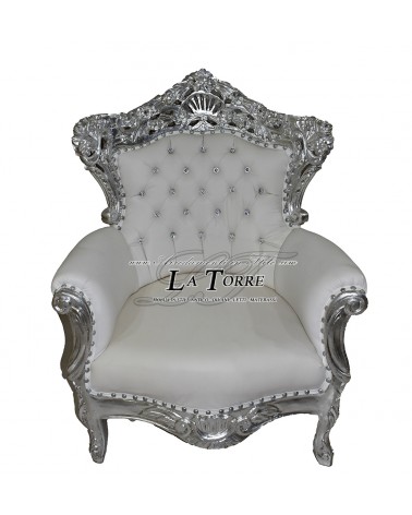 Sedia Poltrona Germany Trono Barocco argento ecopelle bianca swarovski AL4227