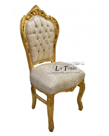 Sedia Poltrona Barocco STILL Luigi XV legno oro tessuto virginia swarovski AL1826