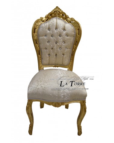 Sedia Poltrona Barocco STILL Luigi XV legno oro tessuto virginia swarovski AL1826