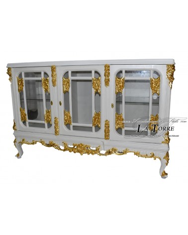 Sideboard im Barockstil, Buffet, TV-Möbel, weißer Schrank mit goldenen Details LT3059