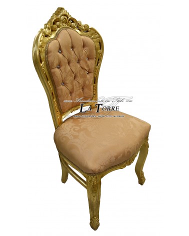 Sedia poltrona still Luigi XV barocco legno oro tessuto oro gigliato swarovski AL1826