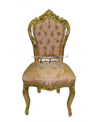 Sedia poltrona still Luigi XV barocco legno oro tessuto oro gigliato swarovski AL1826