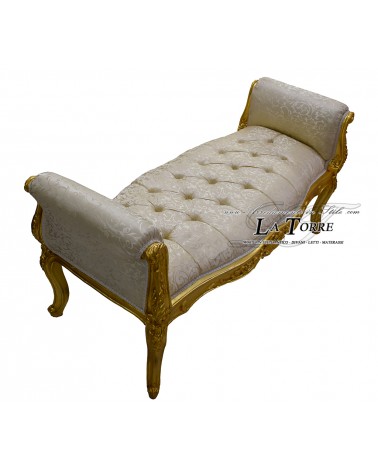 Barocke Sofabank aus goldfarbenem Holz und elfenbeinfarbenem Virginia-Stoff AL1892