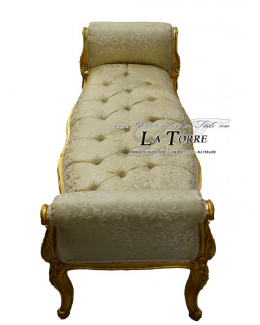 Barocke Sofabank aus goldfarbenem Holz und elfenbeinfarbenem Virginia-Stoff AL1892
