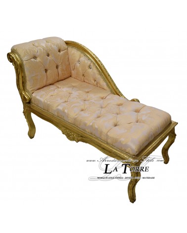 Römische Bank, Tagesbett, Sofa, Holzbank, goldfarbener Damaststoff, Champagner K85