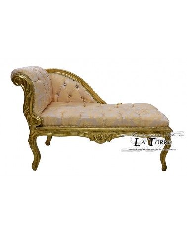 Römische Bank, Tagesbett, Sofa, Holzbank, goldfarbener Damaststoff, Champagner K85