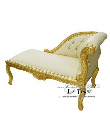 Römisches Tagesbett, Sofa, Holzbank, Blattgold, Kunstleder, Elfenbein, Swarovski K85