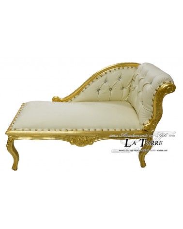 Römisches Tagesbett, Sofa, Holzbank, Blattgold, Kunstleder, Elfenbein, Swarovski K85