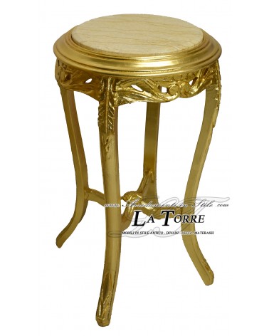 Tavolino Alzatina barocco foglia oro legno massello marmo avorio h70 LT3060