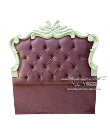 Testiera Testata Letto una piazza e mezza Barocco ecopelle o Tessuto Swarovski legno argento oro qualsiasi colore Elodie