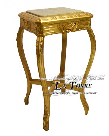 Baroque style raised table, gold leaf wood, Louis XV marble top AL3062