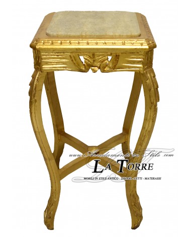 Barocker erhöhter Tisch mit vergoldetem Holz und Louis-XV-Marmorplatte AL3062