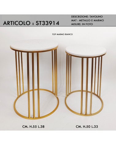 Set due tavolini da salotto porta oggetti moderni rotondi in metallo colore oro marmo ST33914