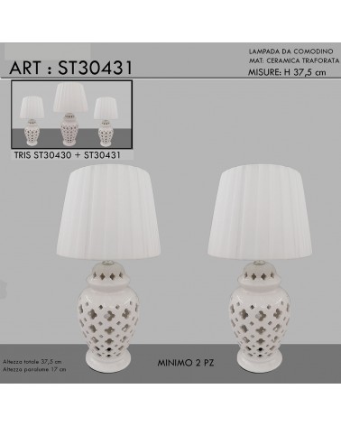 Table lamp pair of lampshades H37.5 white ceramic modern classic light ST30431