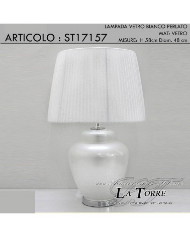 Lampada da tavolo vetro bianco perlato ceramica moderno classico lume H65 abatjour ST17157