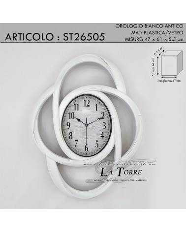 ST26505 Klassische ovale Wanduhr im Shabby-Chic-Stil in Antikweiß