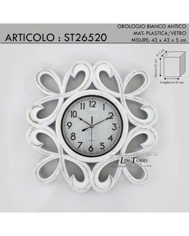 Orologio da parete cornice stile shabby chic classico bianco antico ST26520