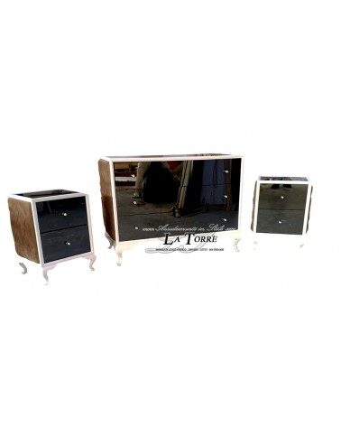 Triptych bedroom night group baroque dresser bedside table mirrored eco-leather or velvet any color RE16