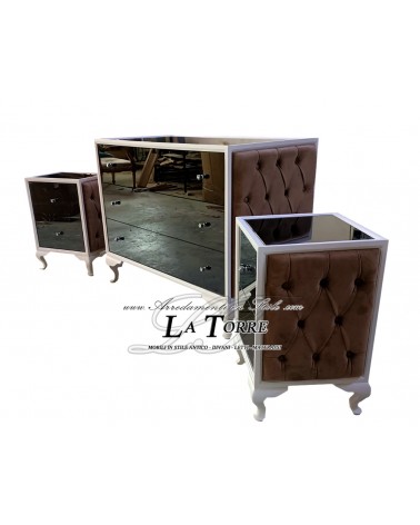 Triptych bedroom night group baroque dresser bedside table mirrored eco-leather or velvet any color RE16