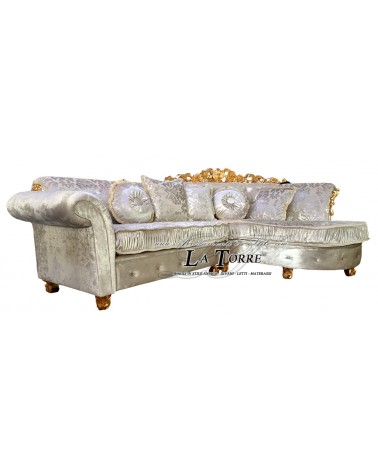 3-Sitzer-Sofa mit Halbinsel und Krone, mit oder ohne Gestell und Barockmatratze, Kunstleder oder Samt, jede Farbe Swarovski AZ14