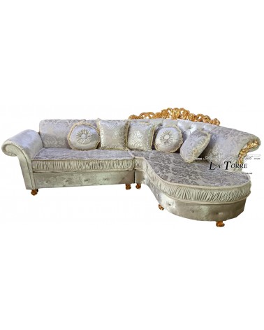 3-Sitzer-Sofa mit Halbinsel und Krone, mit oder ohne Gestell und Barockmatratze, Kunstleder oder Samt, jede Farbe Swarovski AZ14