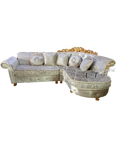 3-Sitzer-Sofa mit Halbinsel und Krone, mit oder ohne Gestell und Barockmatratze, Kunstleder oder Samt, jede Farbe Swarovski AZ14