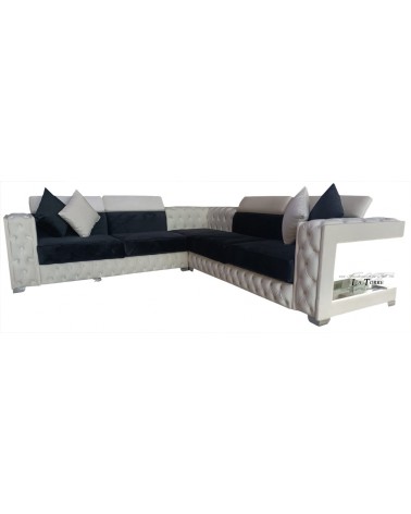 Dreisitziges, verspiegeltes Halbinsel-Sofa mit oder ohne Gestell und moderner Matratze aus Kunstleder oder Samt in jeder Farbe,