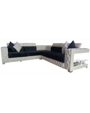 Dreisitziges, verspiegeltes Halbinsel-Sofa mit oder ohne Gestell und moderner Matratze aus Kunstleder oder Samt in jeder Farbe,