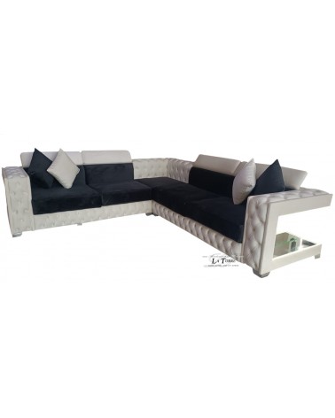 Dreisitziges, verspiegeltes Halbinsel-Sofa mit oder ohne Gestell und moderner Matratze aus Kunstleder oder Samt in jeder Farbe,