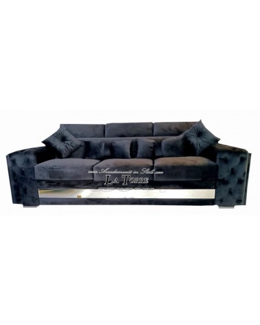 Divano letto 3 posti rete e materasso Chesterfield moderno ecopelle o velluto qualsiasi colore swarovski AZ44