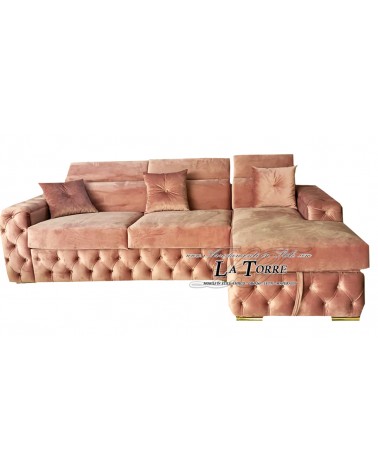 Divano letto 3 posti rete e materasso con penisola Chesterfield moderno ecopelle o velluto qualsiasi colore swarovski AZ45