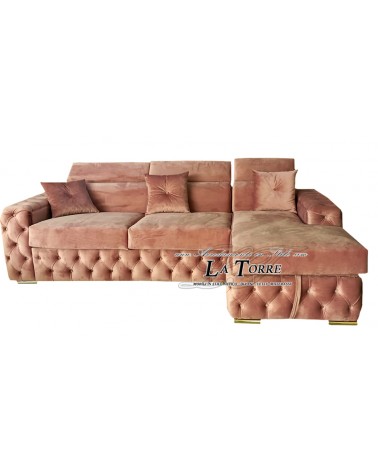Divano letto 3 posti rete e materasso con penisola Chesterfield moderno ecopelle o velluto qualsiasi colore swarovski AZ45