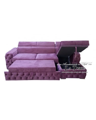 3 seater sofa bed with bed base and mattress with peninsula Chesterfield modern eco-leather or velvet any color swarovski AZ45