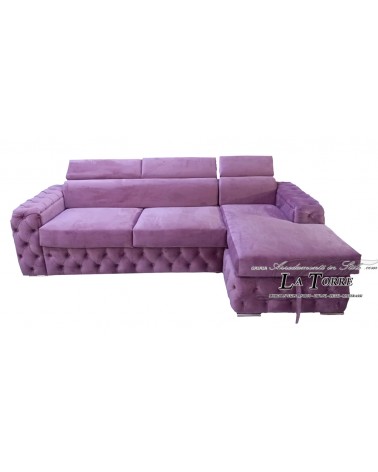 3 seater sofa bed with bed base and mattress with peninsula Chesterfield modern eco-leather or velvet any color swarovski AZ45